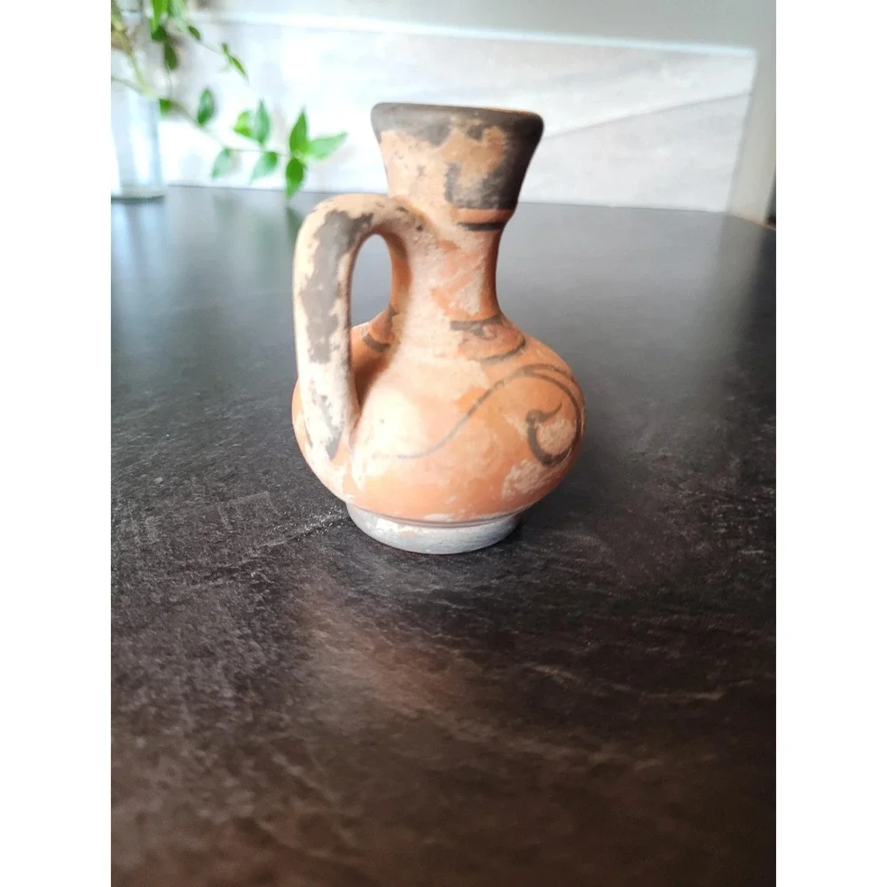 Vintage Greek Style Terracotta Miniature Jug Hand Painted‎ Helmeted Figure 3